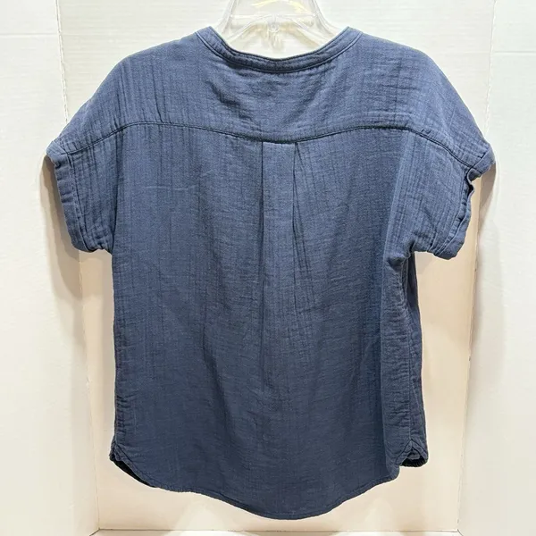 Quince Organic Cotton Gauze Roll Sleeve Shirt Indigo Blue Small Peasant - Image 4