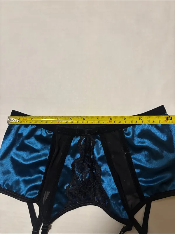 Blue Satin Garter Belt with Black Lace Trim S Coquette Girl Pinup Feminine Rave - Image 6