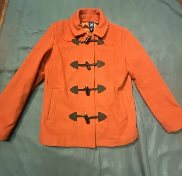Gap Orange Wool Blend Toggle Pea Coat Jacket Women's Medium - Image 2