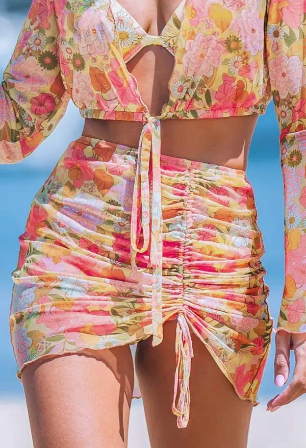 Retro Groovy Floral Bathing Suit Swim Cover Up bottom - Image 2