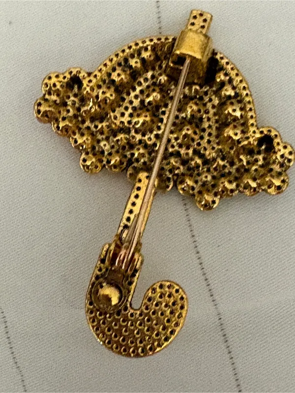 Jeweled Umbrella Parasol Brooch with Multicolor Crystal Flowers EUC - Image 2
