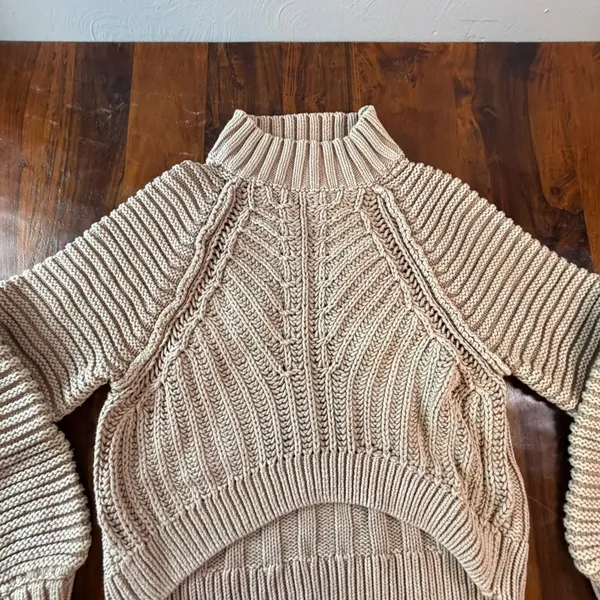 Free People My Only Sunshine Cotton Chunky Knit Mock Neck Sweater Tan Small - Image 8