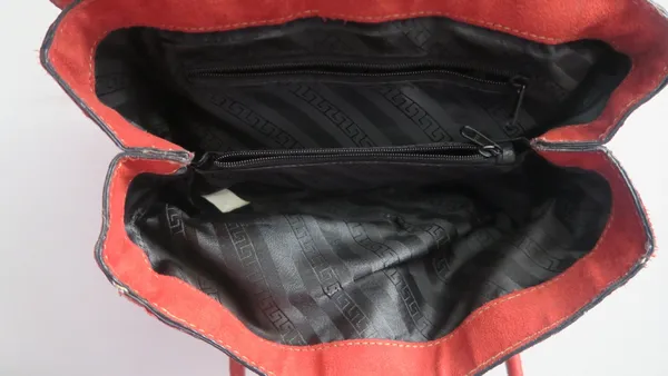 Mini flap over purse handback pocketbook velvety bag in red. - Image 11