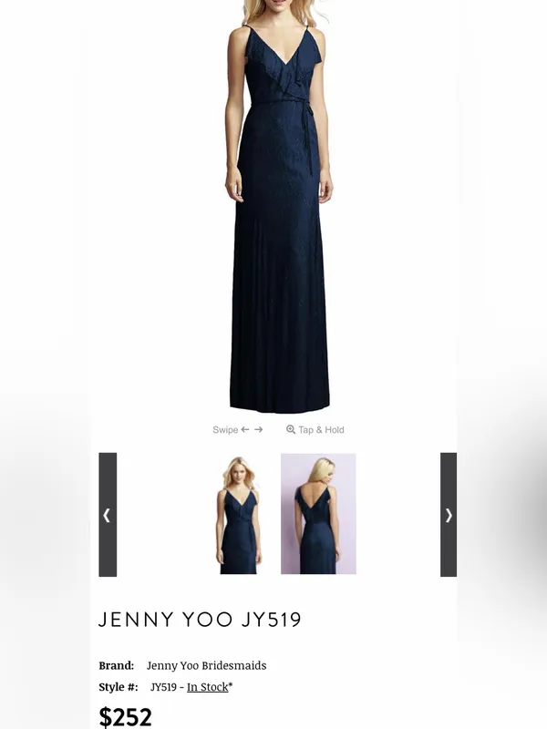 JENNY YOO Women’s Bridesmaid V-Neck Style JY519 Florentine Lace Navy Size S - Image 3