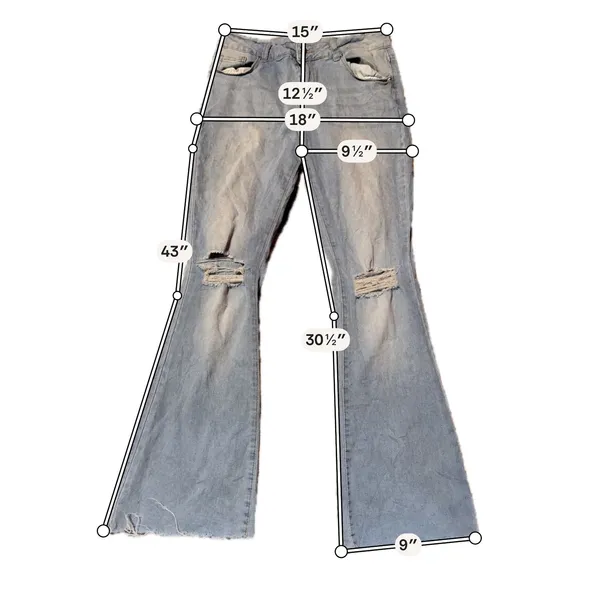 Source Unknown Jeans Women Large Light Wash Distressed Flare Jeans High Rise Bell‎ Bottoms - Image 5