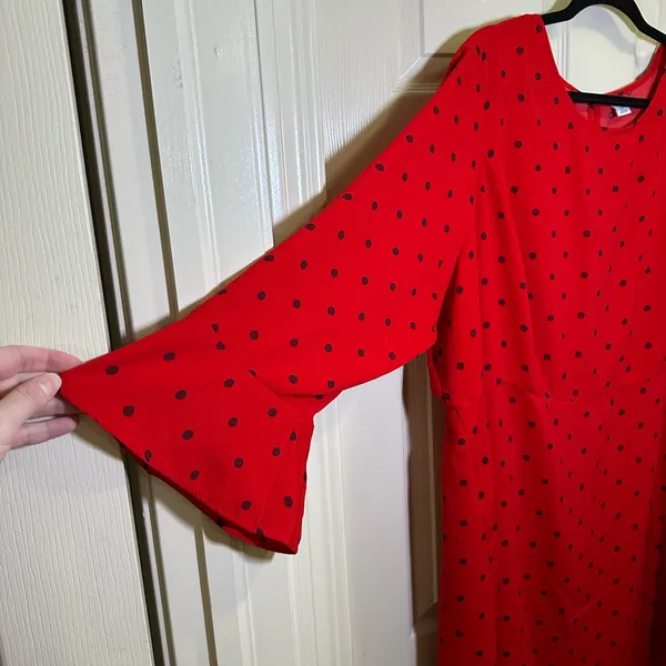 Old Navy Fit And Flare Dress Plus Size 3X Red Polka Dot Fluted Sleeve Business - Image 5