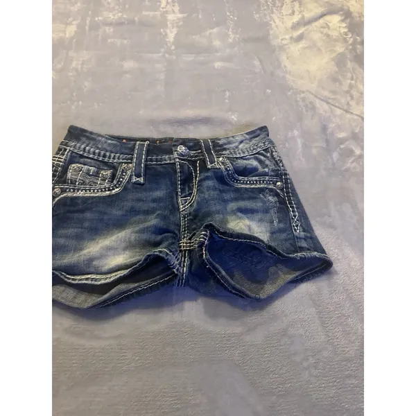 Rock Revival Kai Sequin & Rhinestone Bling Jean Shorts - Size 25 - Image 3