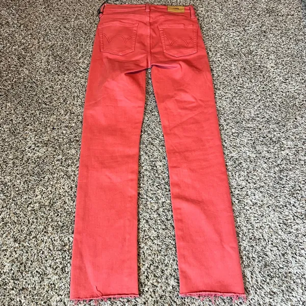 EDWIN Women‎ Coral Red High Rise Raw Hem Straight Leg Jeans Size 26 - Image 7