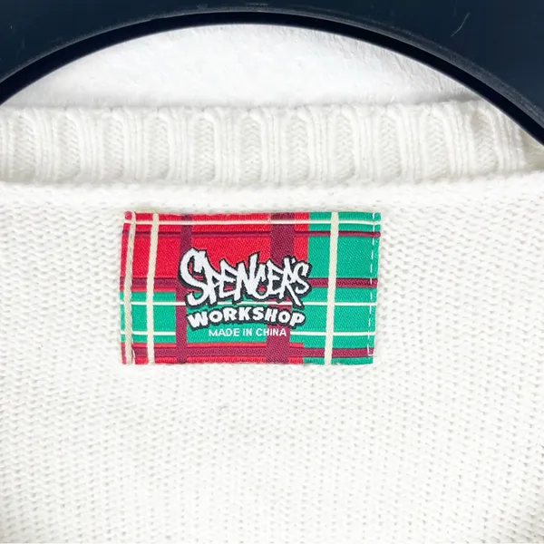SPENCER’S White Graphic Print Long Sleeves Ugly Christmas Sweater, Size Large - Image 3