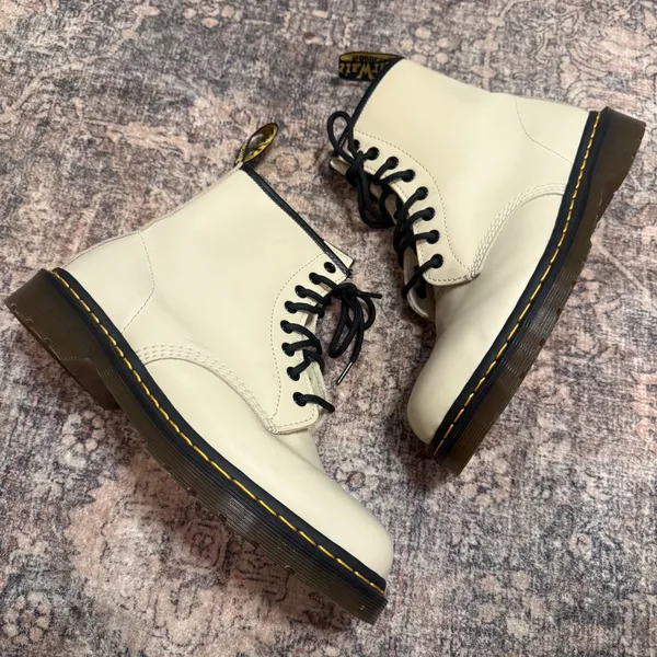 Dr. Martens 1460 Parchment Beige Smooth Leather 8-Eye Combat Boots 30552 - Image 6