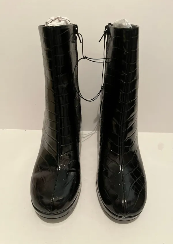 Maya Black Croc Embossed  Platform Boot - Image 8
