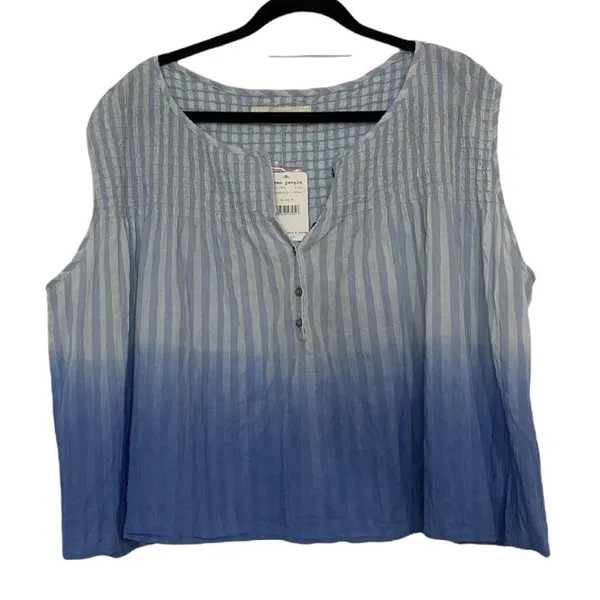 We The Free Free People Blue Ombré Chambray Combo Sleevless Top Size Medium - Image 3