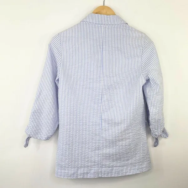 LOGG Womens‎ Blue Striped Seersucker Blazer Jacket Suit Size 2 Career Office - Image 7