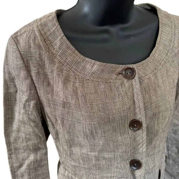 Vintage 90s MaxMara 100% Linen Blazer Sz 2 Made in Italy Brown Check Old‎ Money - Image 3