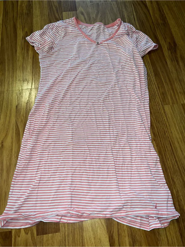 Striped Pink V-Neck Short-Sleeve Nightdress - Women's Comfortable Sleepwear - Image 2