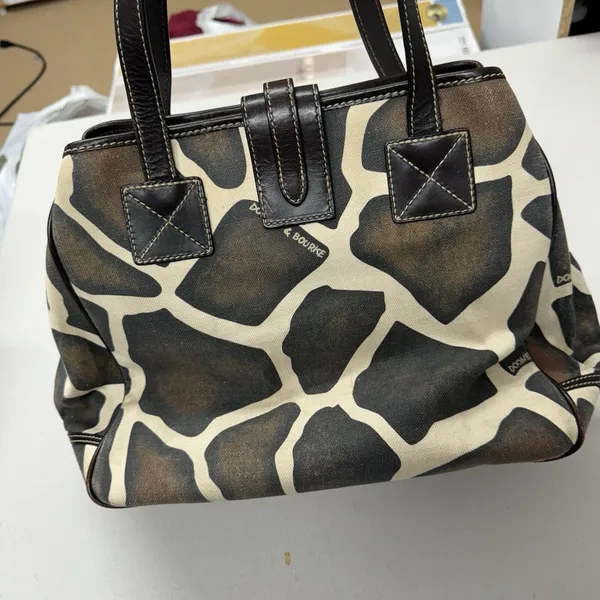 Dooney & Bourke Giraffe Print Canvas Shoulder Tote Bag Leather Trim Vintage Y2K - Image 4