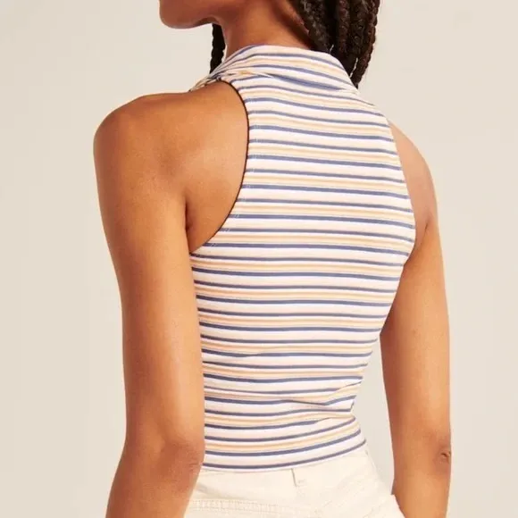 Abercrombie Multi-Stripe Essential Polo Tank in Orange, White, Blue Stripes - Image 2