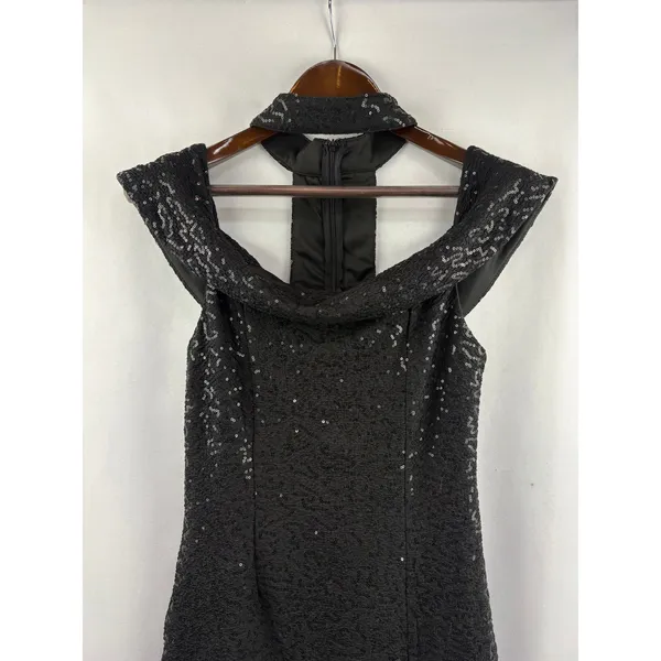 Women’s Luxxel Medium Black Sequin Off the Shoulder Evening Dress - Image 2