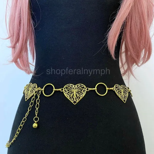 Gold Y2K Butterfly Heart Open Ring Chain Belt, Fits 25-44 Inches, X7GA1318 - Image 3