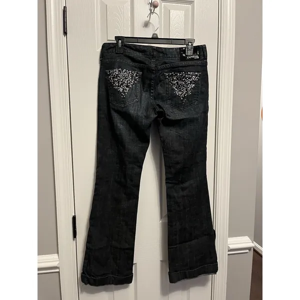 Express Jeans Womens Stella Boot Cut Denim Size 6 Embroidered Pockets Rhinestone - Image 4