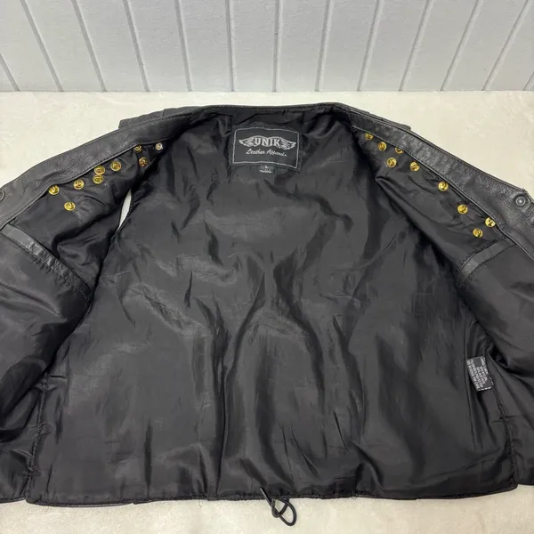 Unik Vintage Motorcycle Black Leather Vest with Unique Pins Size L‎ - Image 10