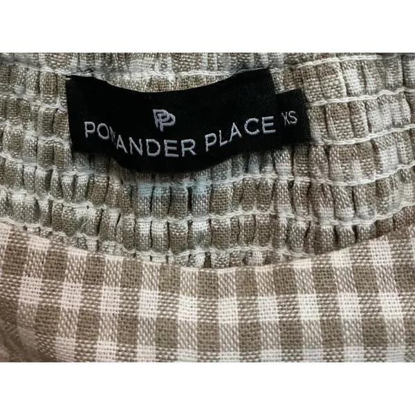 Pomander Place Tuckernuck Gingham‎ Abigail Dress Tan White Puff Sleeve Mini XS - Image 3