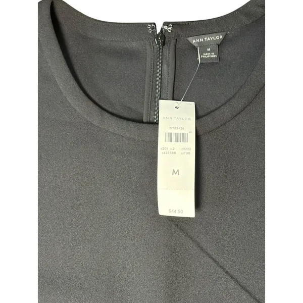 Ann Taylor Womens Black Sleeveless Shell Top Crew Neck Zip Back Size M New - Image 3