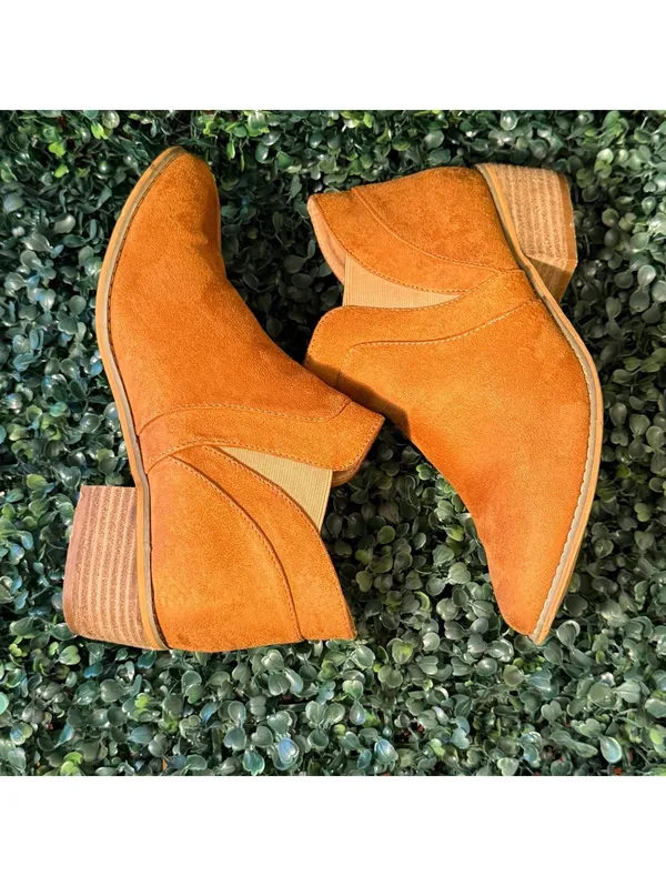 Corky's Crisp Boots in Cognac, size 10, Fall Cozy Booties Block Heel faux suede - Image 3