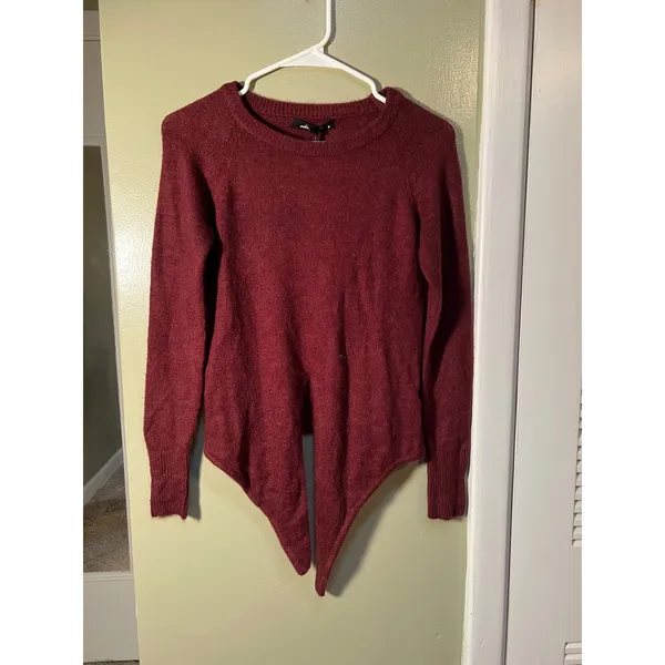 Olivaceous Women's Size Small Knit Top Long Sleeve Tie Front Burgundy Soft - Image 2