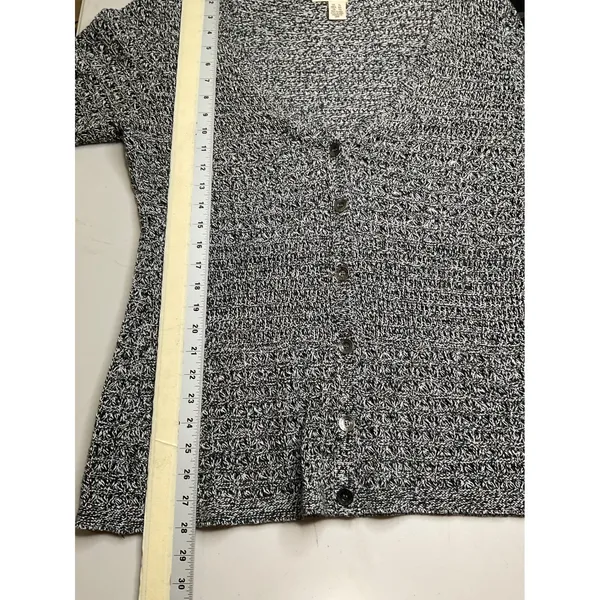 DKNY Jeans Women's Black White Knit 3/4 Sleeve Cardigan Sweater Top‎ XL - Image 6