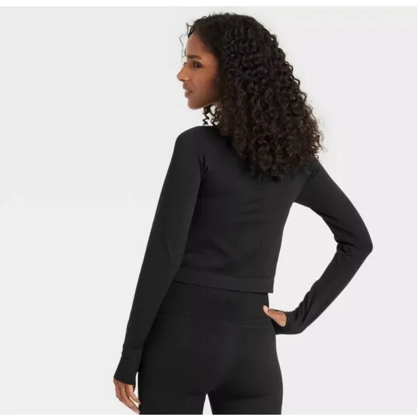 Women's Seamless Fitted Full Zip Jacket - JoyLab Crop Workout Gym Activewear S - Image 2