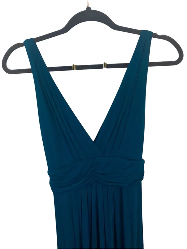 Vintage Y2K TART Teal V-Neck Pleated Maxi Dress Boho Fall wedding Guest - Image 5