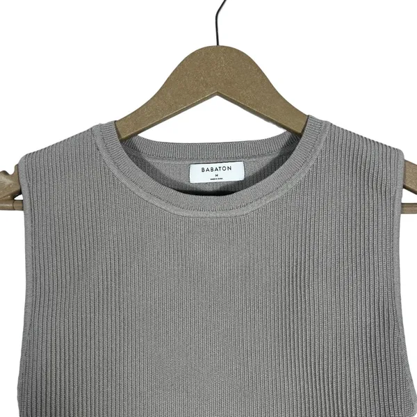 Babaton Sculpt Knit Ribbed Tank Top Solid Cropped Grey Minimalist Size M - Image 2