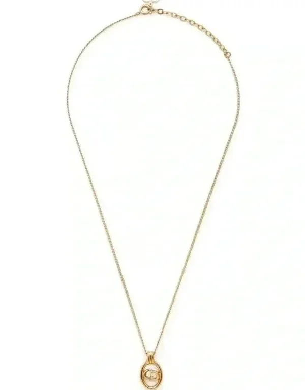 Christian Dior Vintage Logo Oval Pendant Necklace - Image 2