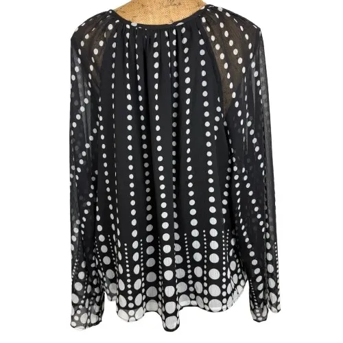 NWT LOFT Black White Polka Dot Peasant Blouse V-Neck Wide Sleeve Chic Large - Image 3