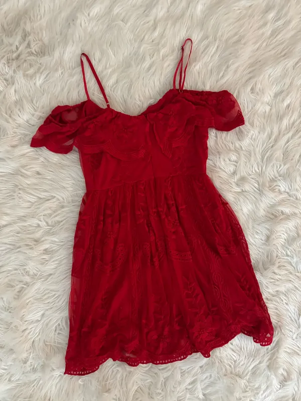 Honey Punch Red Lace Mini Dress - Image 5