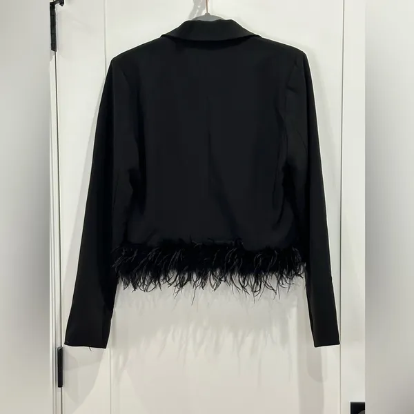 NWT Lulus Celebratory Sweetie Feather Crop Blazer Large Black Cocktail Party - Image 3