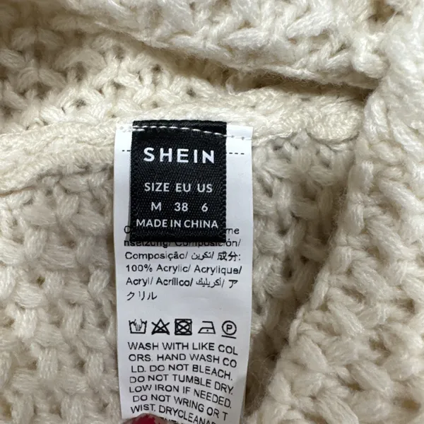 Shein Womens Turtleneck Batwing Sleeve Knit Poncho Size 6 Beige Sweater Relaxed - Image 10