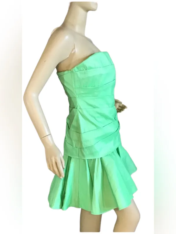 Halston Heritage Green Strapless Ruffle Mini Dress Nwt (6) - Image 4