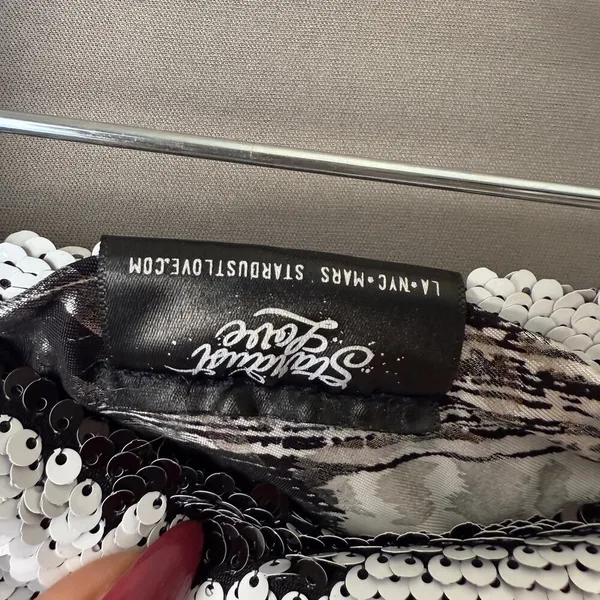 Stardust‎ sz S black white sequin color change mini skirt - Image 7