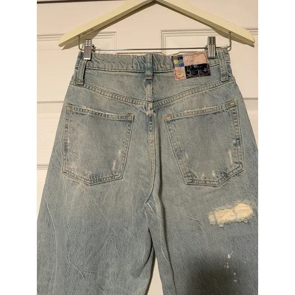 Free‎ People We The Free Grunge Patchwork Label Distressed Painted Denim Jeans - Image 3