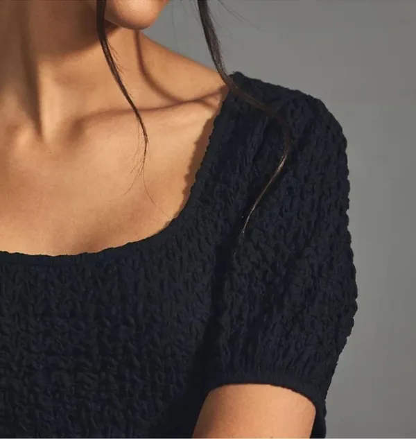 Anthropologie Lea & Viola Textured Puff Sleeve Crop Top - Image 3