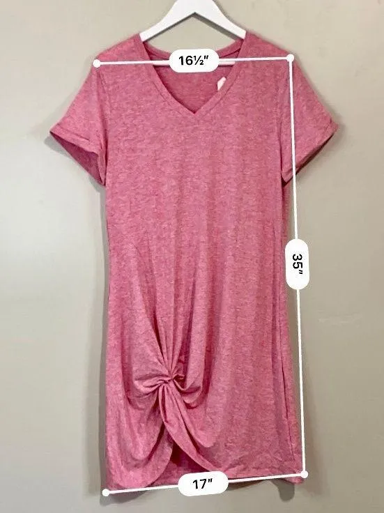 Women’s V Neck Side Gather Short Sleeve Casual Midi Dress Heathered Pink NWOT - Image 8