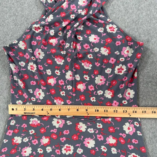 Free People Floral Halter Dress Women's Medium Sleeveless Swing Gray Pink Red - Image 4