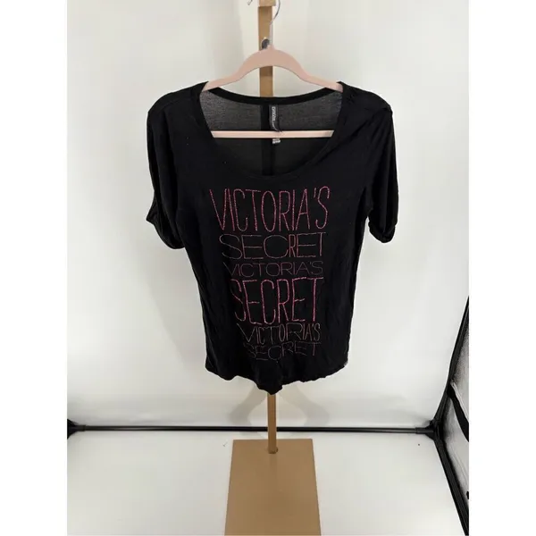 Victoria’s Secret Supermodel Essentials Black Logo Tee XS Y2K - Image 9
