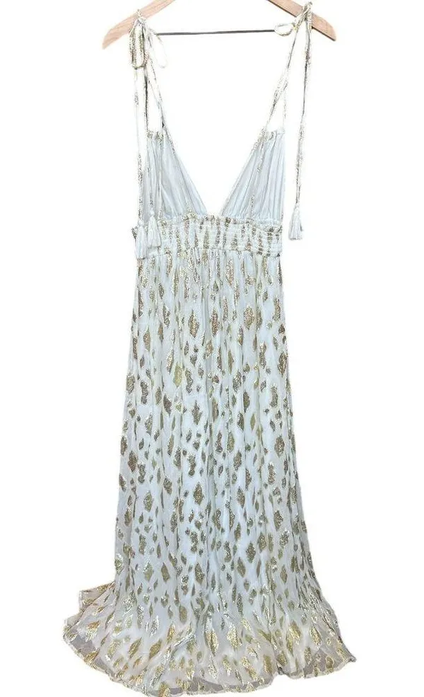 Altar'd State Vanessa Maxi Dress White & Metallic Gold Grecian Goddess Dress, M - Image 4