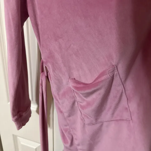 Vintage Y2K Juicy‎ Couture Pink Velour Robe Size S/M Rhinestone Logo - Image 5