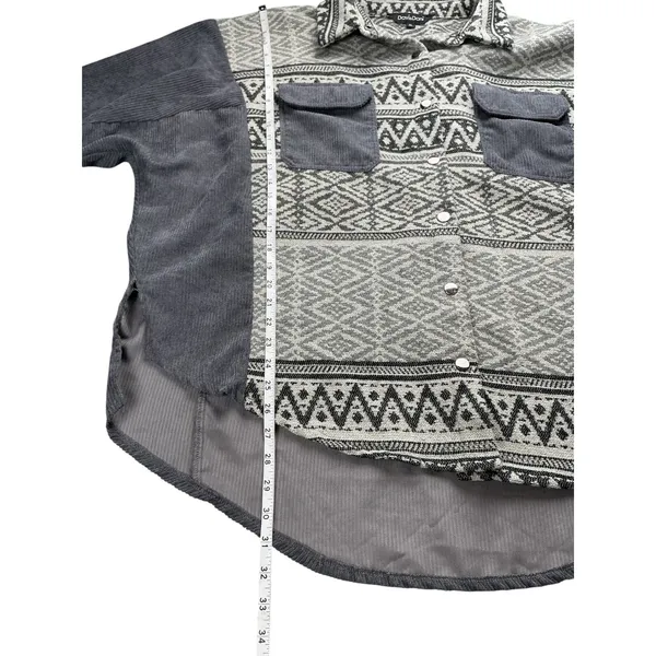 Davi‎ & Dani Womens 1XL Grey Aztec Corduroy Mixed Media Oversized Shacket Jacket - Image 11