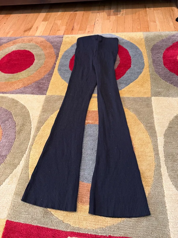 Black Ribbed Pull on High Waisted Flare Pants Bohemenian Style Women’s Size XS - Image 4