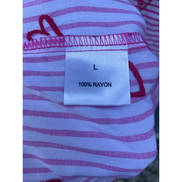 Jane + Delancey Pink White Striped Heart Embroidered Button Down Shirt Large - Image 4